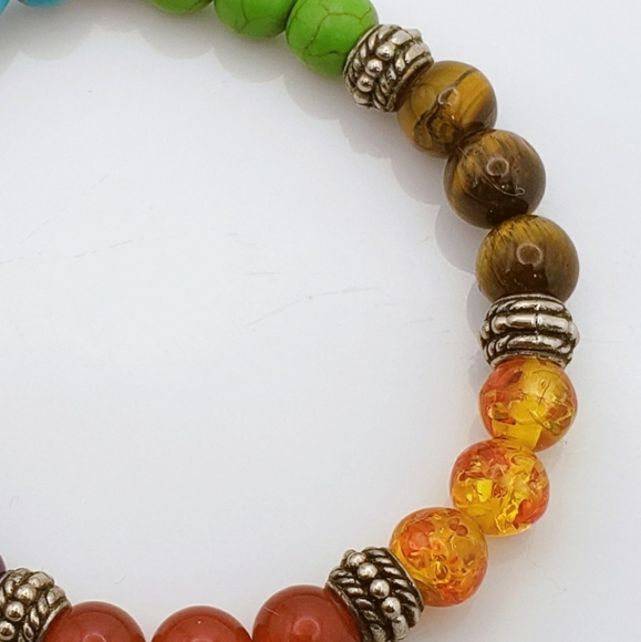 Chakra Stretch Bracelet w 7 Semi Precious Gemstones For Healing Energy Harmony - Picture 7 of 9